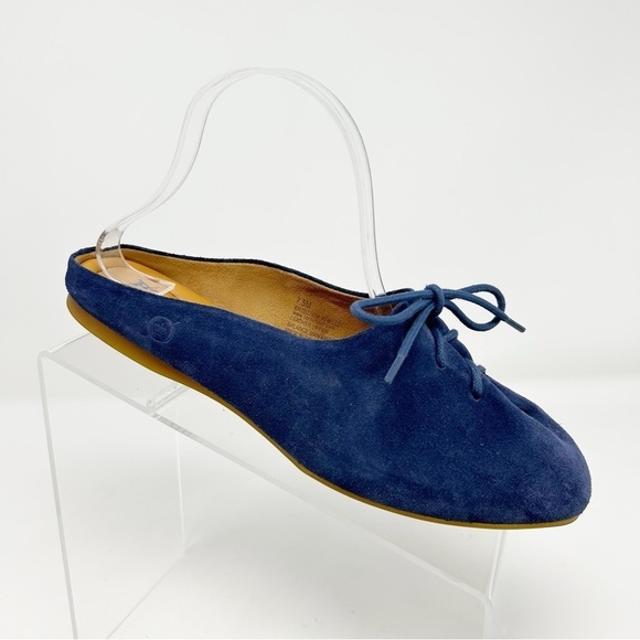 Born Royal Blue Suede Leather Slip On Open Back Flat Lace Up Mules Size 7.5 - Picture 1 of 15